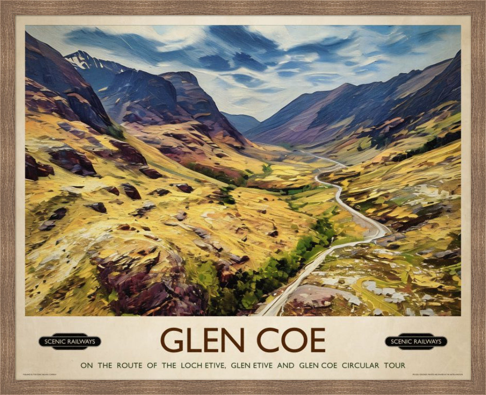 Vintage travel poster- Glen Coe, Scottish Highlands - Scenic Railways