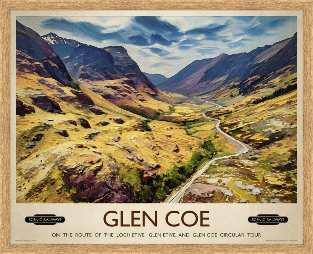 Vintage travel poster- Glen Coe, Scottish Highlands - Scenic Railways