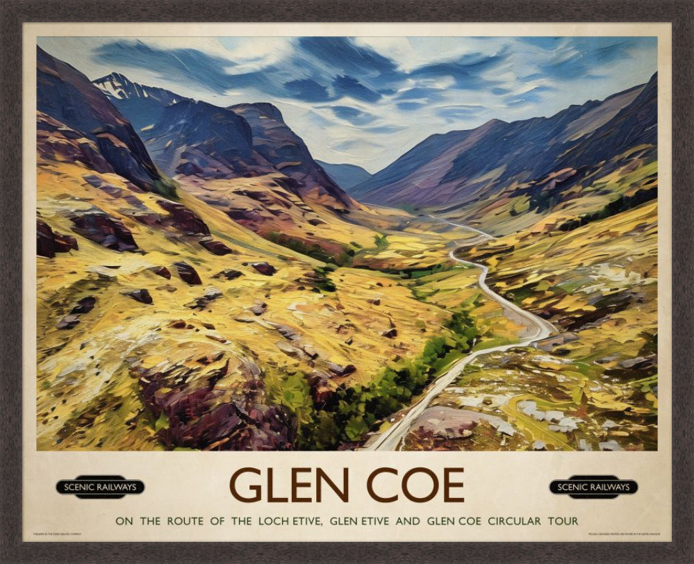 Vintage travel poster- Glen Coe, Scottish Highlands - Scenic Railways