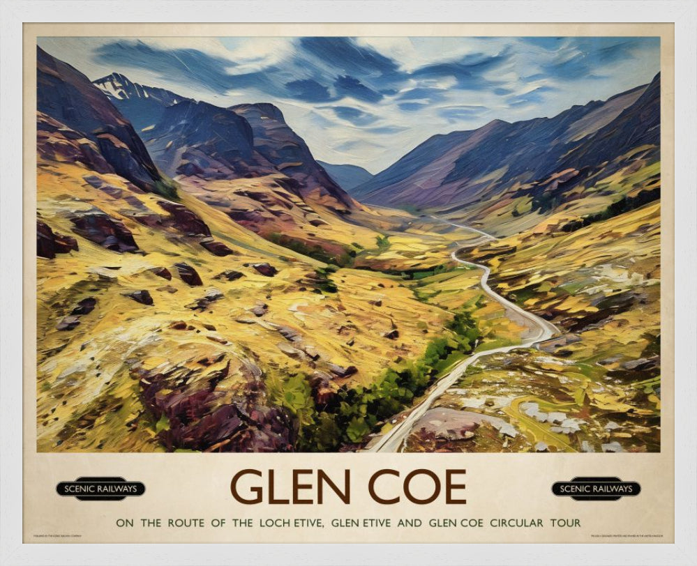 Vintage travel poster- Glen Coe, Scottish Highlands - Scenic Railways