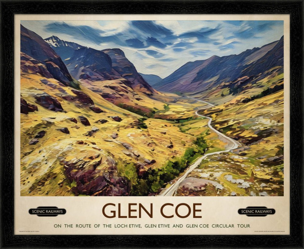 Vintage travel poster- Glen Coe, Scottish Highlands - Scenic Railways