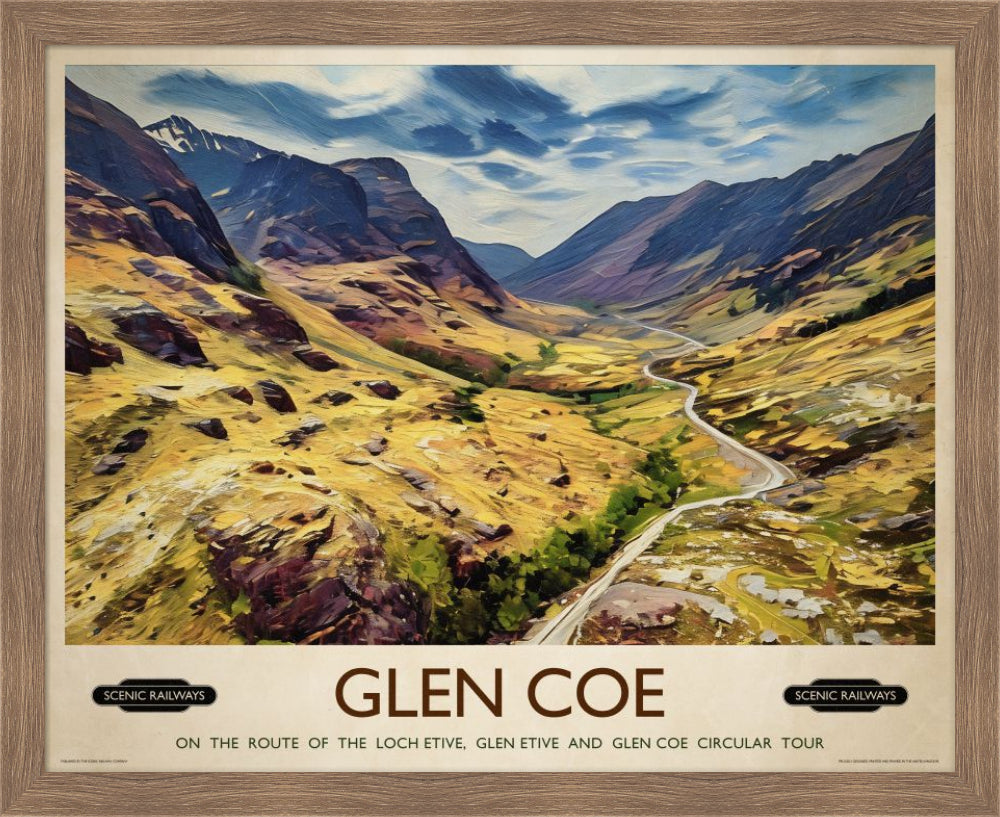Vintage travel poster- Glen Coe, Scottish Highlands - Scenic Railways
