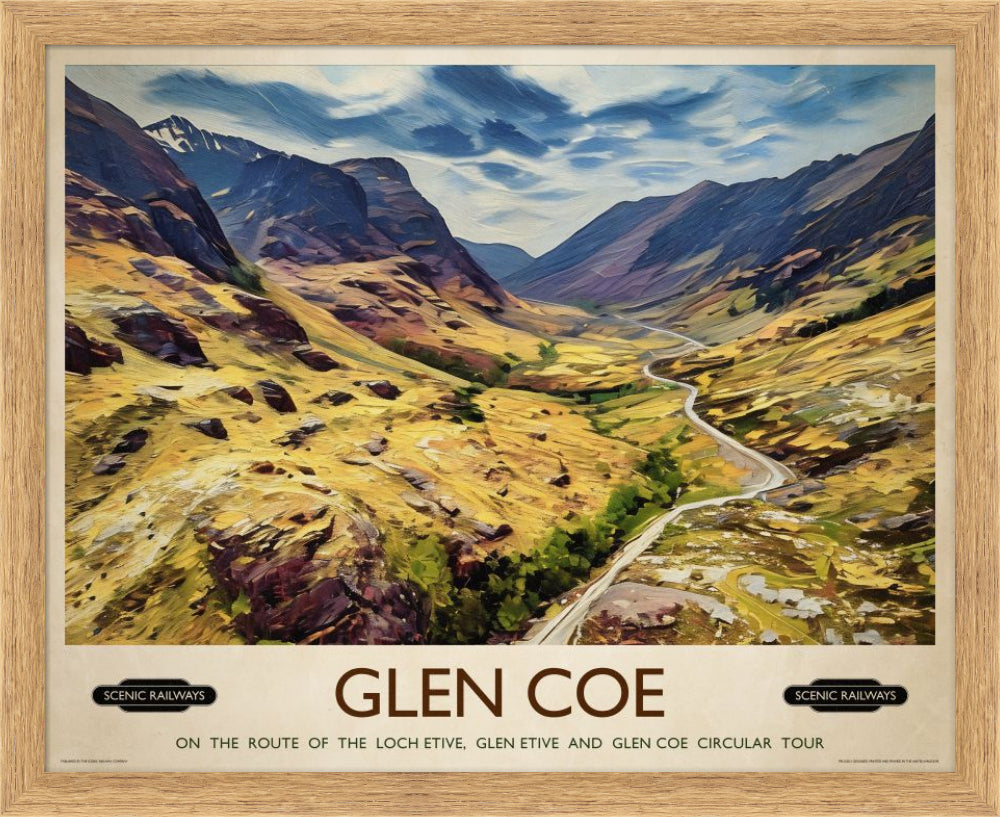 Vintage travel poster- Glen Coe, Scottish Highlands - Scenic Railways