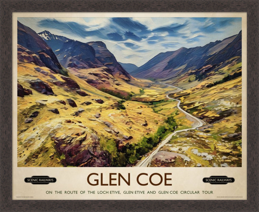 Vintage travel poster- Glen Coe, Scottish Highlands - Scenic Railways