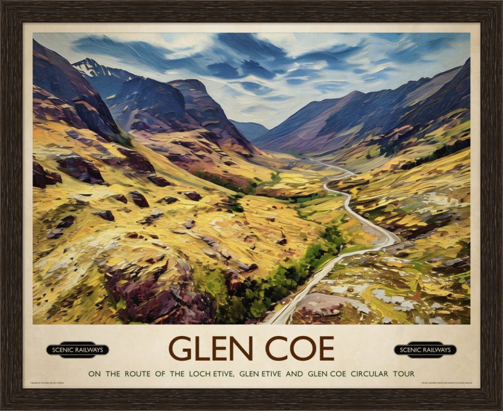 Vintage travel poster- Glen Coe, Scottish Highlands - Scenic Railways