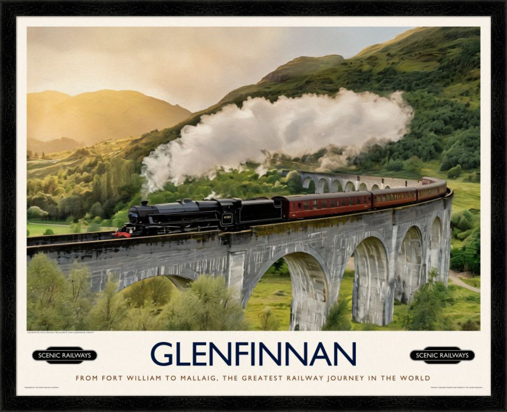 Vintage travel poster- Glenfinnan, Scottish Highlands - Scenic Railways