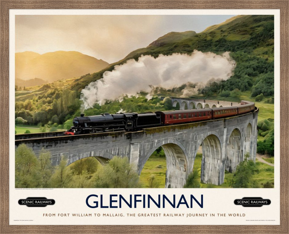Vintage travel poster- Glenfinnan, Scottish Highlands - Scenic Railways