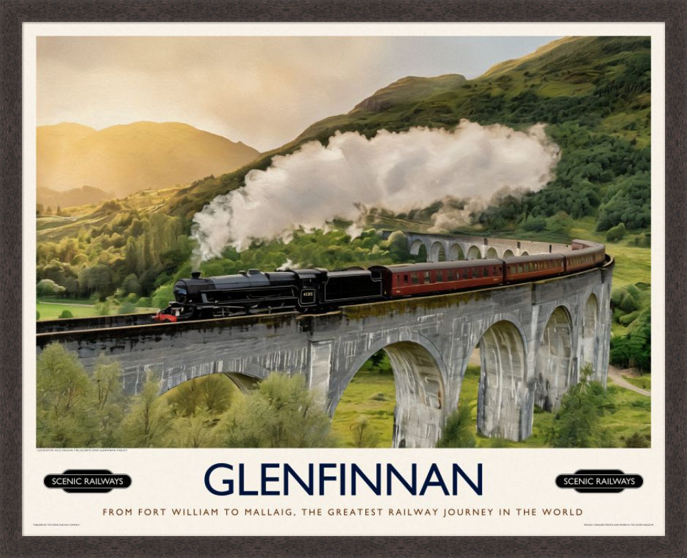 Vintage travel poster- Glenfinnan, Scottish Highlands - Scenic Railways