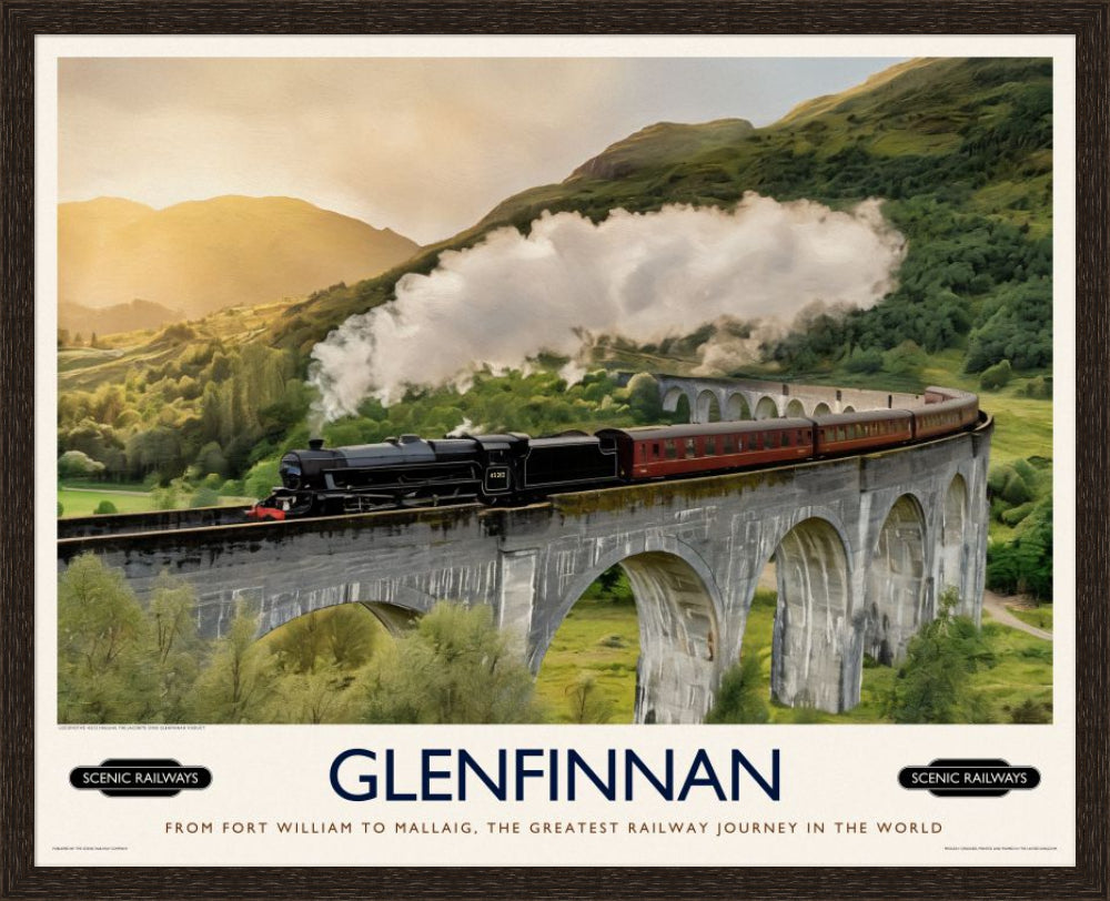 Vintage travel poster- Glenfinnan, Scottish Highlands - Scenic Railways