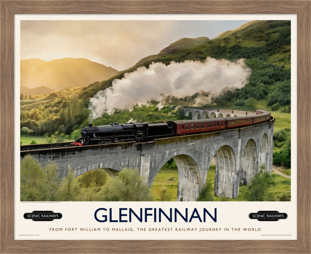 Vintage travel poster- Glenfinnan, Scottish Highlands - Scenic Railways
