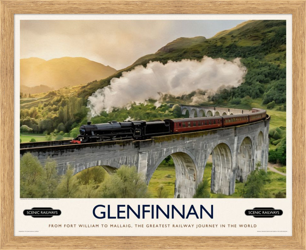 Vintage travel poster- Glenfinnan, Scottish Highlands - Scenic Railways