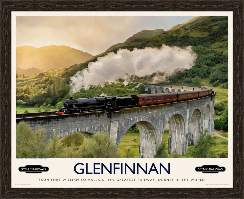 Vintage travel poster- Glenfinnan, Scottish Highlands - Scenic Railways