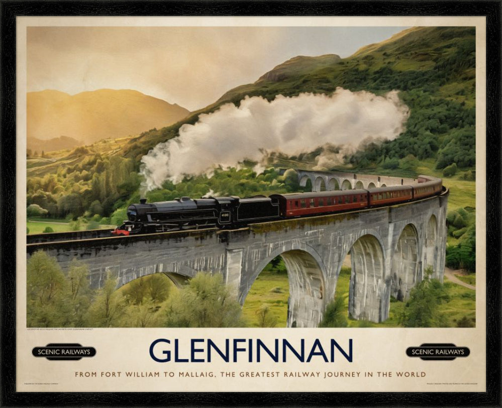 Vintage travel poster- Glenfinnan, Scottish Highlands - Scenic Railways