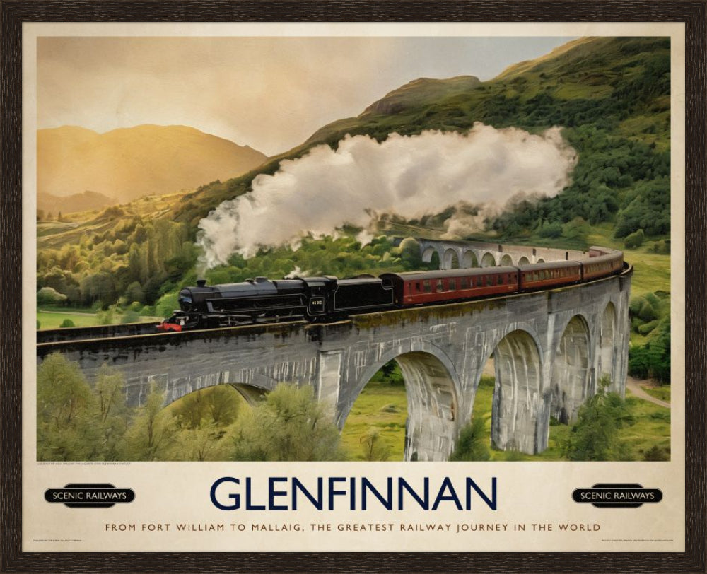 Vintage travel poster- Glenfinnan, Scottish Highlands - Scenic Railways