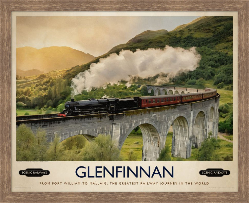 Vintage travel poster- Glenfinnan, Scottish Highlands - Scenic Railways