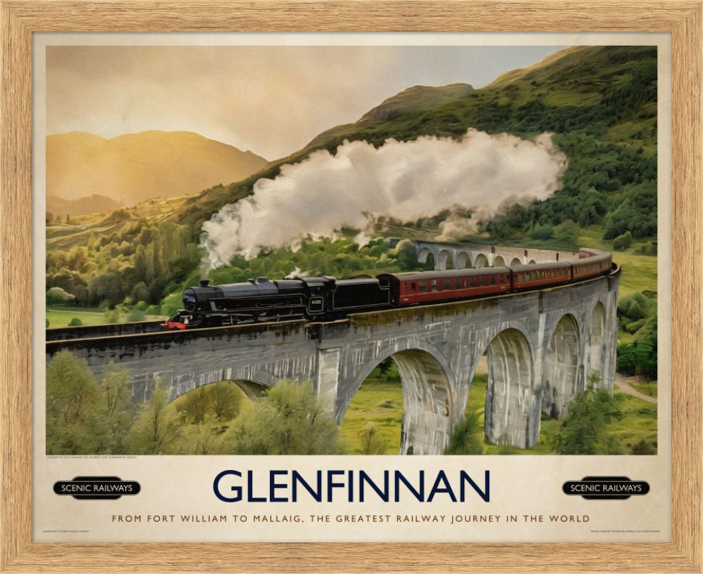 Vintage travel poster- Glenfinnan, Scottish Highlands - Scenic Railways