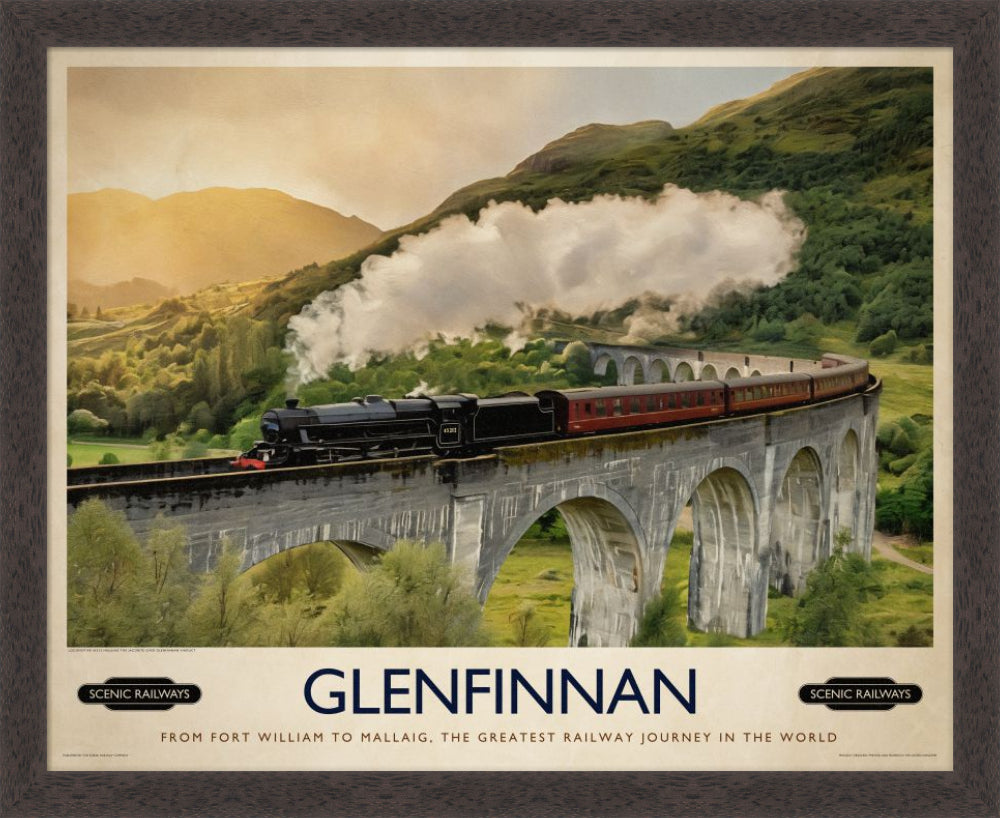 Vintage travel poster- Glenfinnan, Scottish Highlands - Scenic Railways