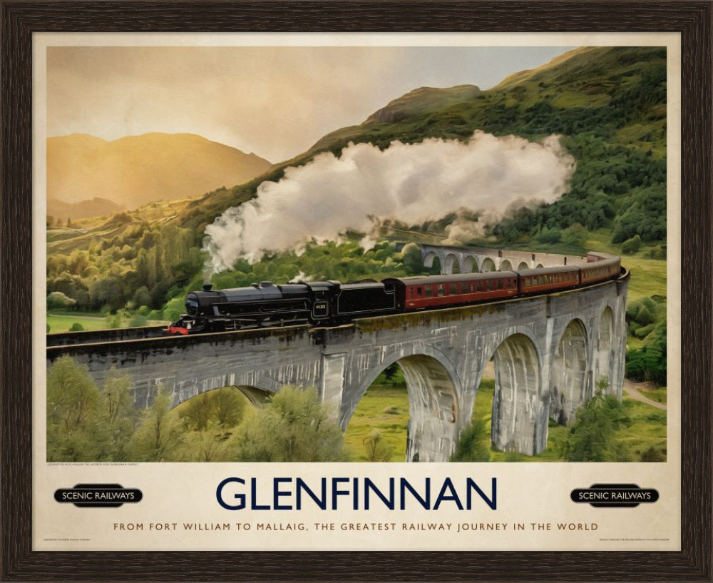 Vintage travel poster- Glenfinnan, Scottish Highlands - Scenic Railways