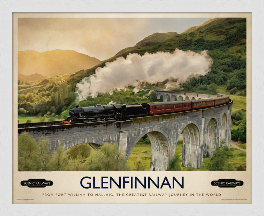 Vintage travel poster- Glenfinnan, Scottish Highlands - Scenic Railways