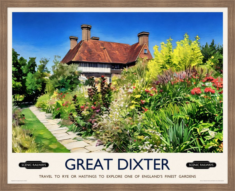 Vintage travel poster- Great Dixter, East Sussex - Scenic Railways