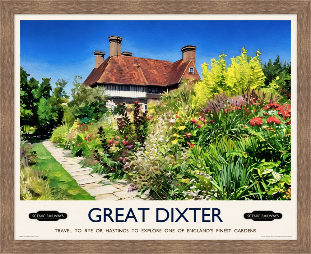 Vintage travel poster- Great Dixter, East Sussex - Scenic Railways