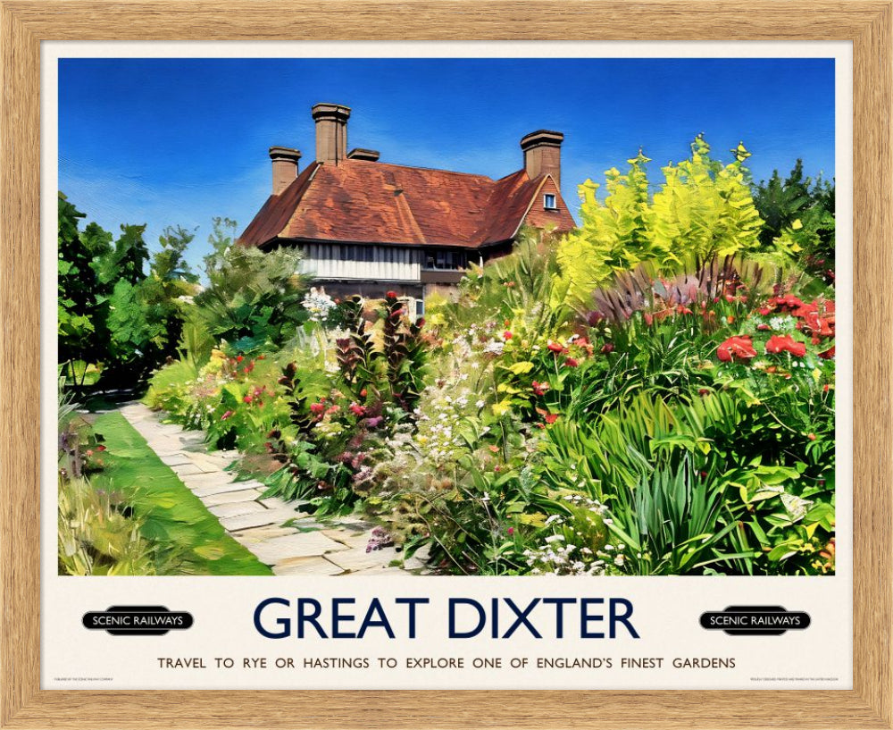 Vintage travel poster- Great Dixter, East Sussex - Scenic Railways