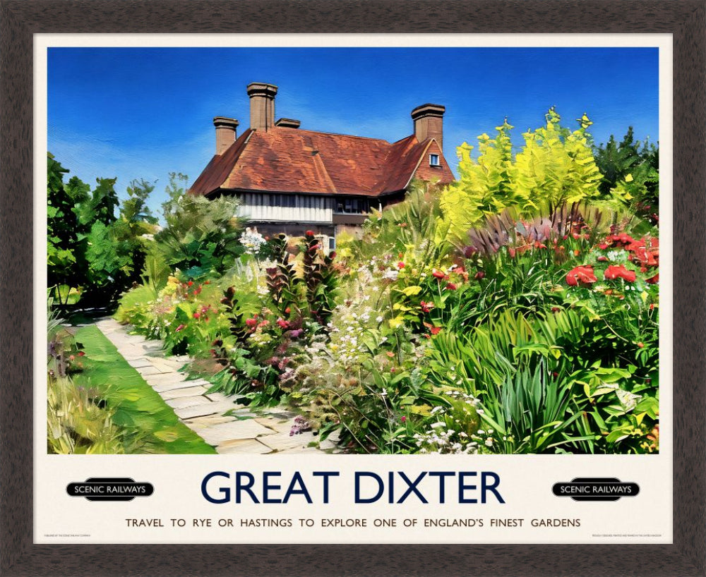 Vintage travel poster- Great Dixter, East Sussex - Scenic Railways