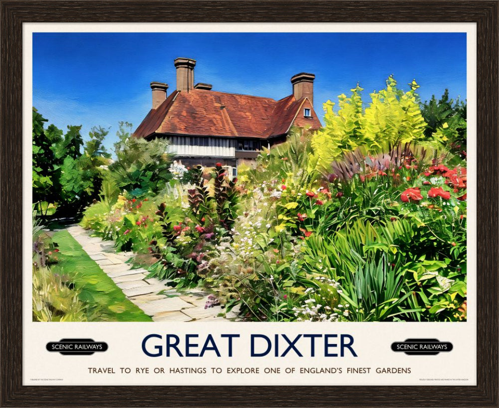 Vintage travel poster- Great Dixter, East Sussex - Scenic Railways