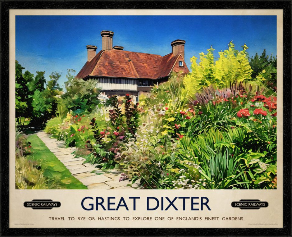 Vintage travel poster- Great Dixter, East Sussex - Scenic Railways