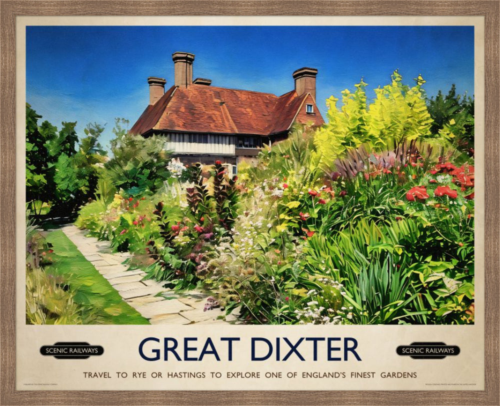 Vintage travel poster- Great Dixter, East Sussex - Scenic Railways