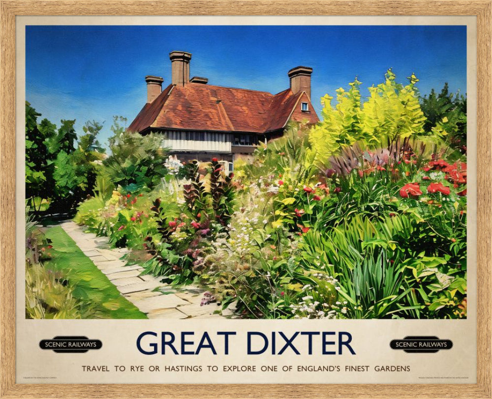 Vintage travel poster- Great Dixter, East Sussex - Scenic Railways
