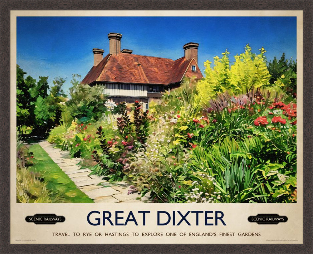 Vintage travel poster- Great Dixter, East Sussex - Scenic Railways