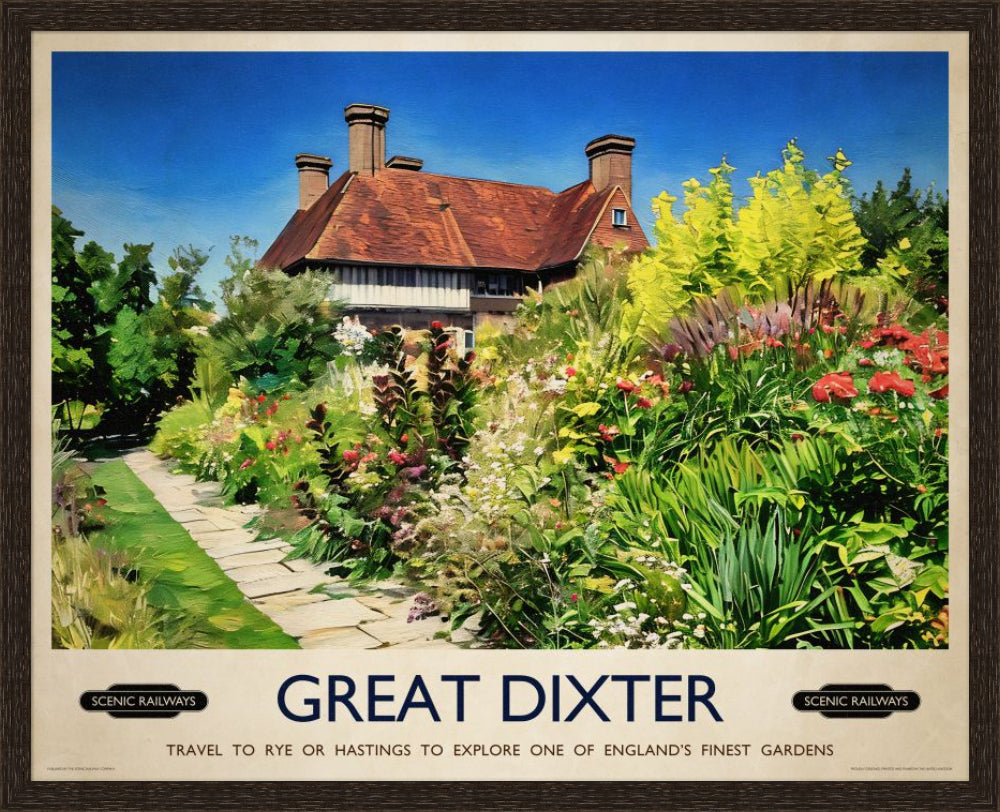 Vintage travel poster- Great Dixter, East Sussex - Scenic Railways