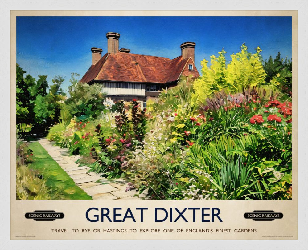 Vintage travel poster- Great Dixter, East Sussex - Scenic Railways