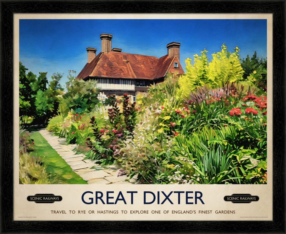 Vintage travel poster- Great Dixter, East Sussex - Scenic Railways