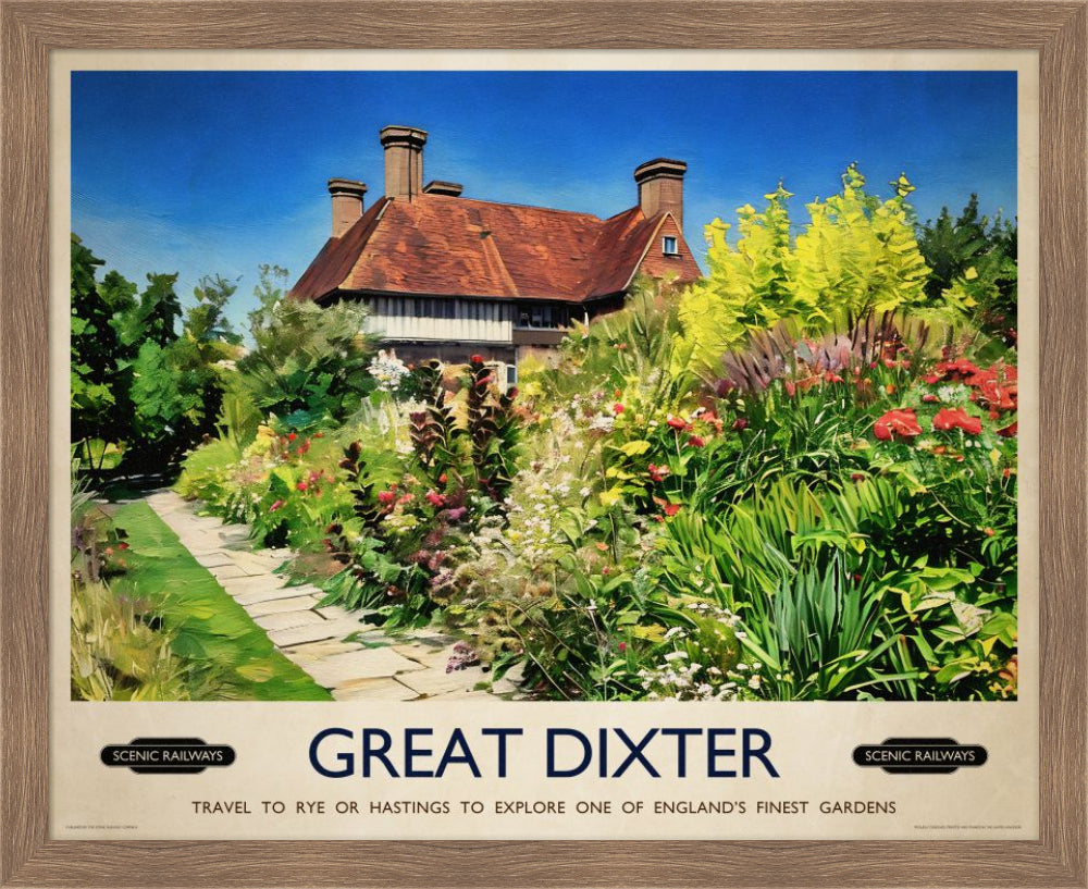 Vintage travel poster- Great Dixter, East Sussex - Scenic Railways