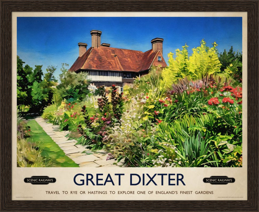 Vintage travel poster- Great Dixter, East Sussex - Scenic Railways