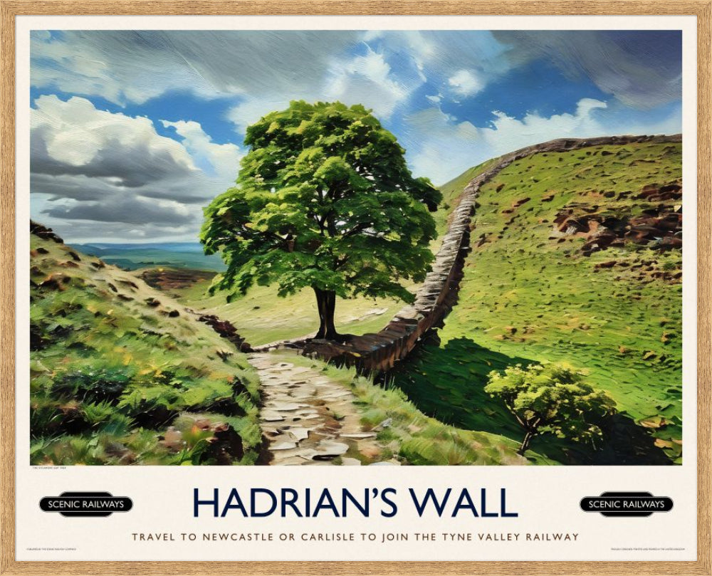Vintage travel poster- Hadrian's Wall, Northumberland - Scenic Railways