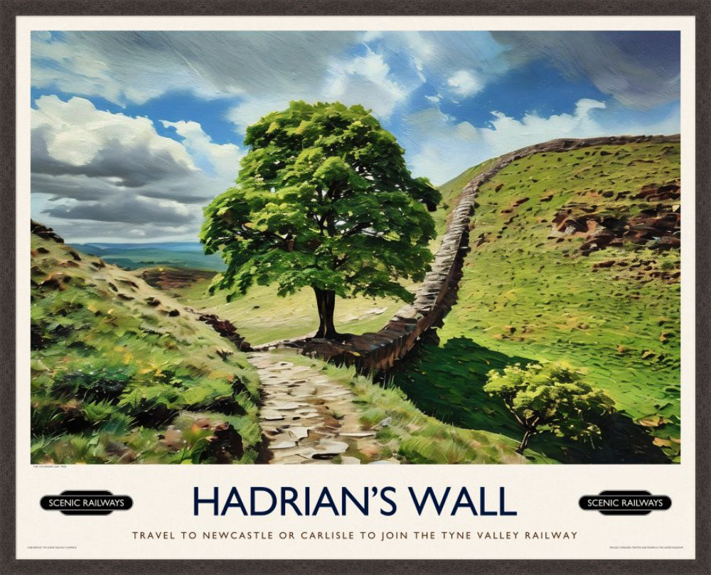 Vintage travel poster- Hadrian's Wall, Northumberland - Scenic Railways