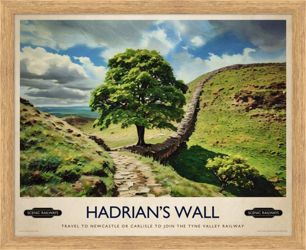 Vintage travel poster- Hadrian's Wall, Northumberland - Scenic Railways