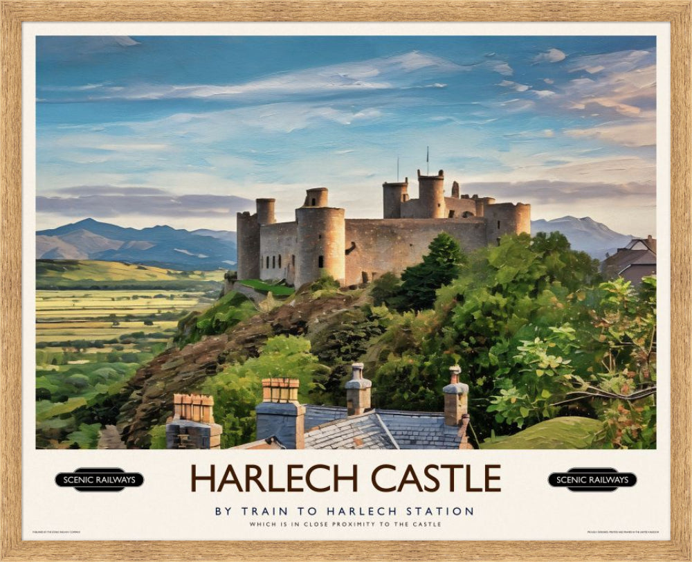Vintage travel poster- Harlech Castle, Gwynedd - Scenic Railways