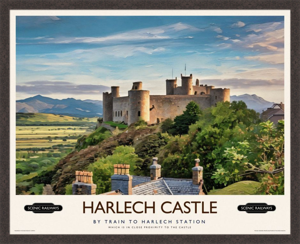 Vintage travel poster- Harlech Castle, Gwynedd - Scenic Railways