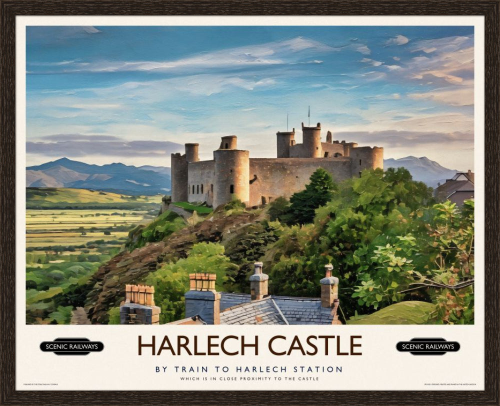 Vintage travel poster- Harlech Castle, Gwynedd - Scenic Railways