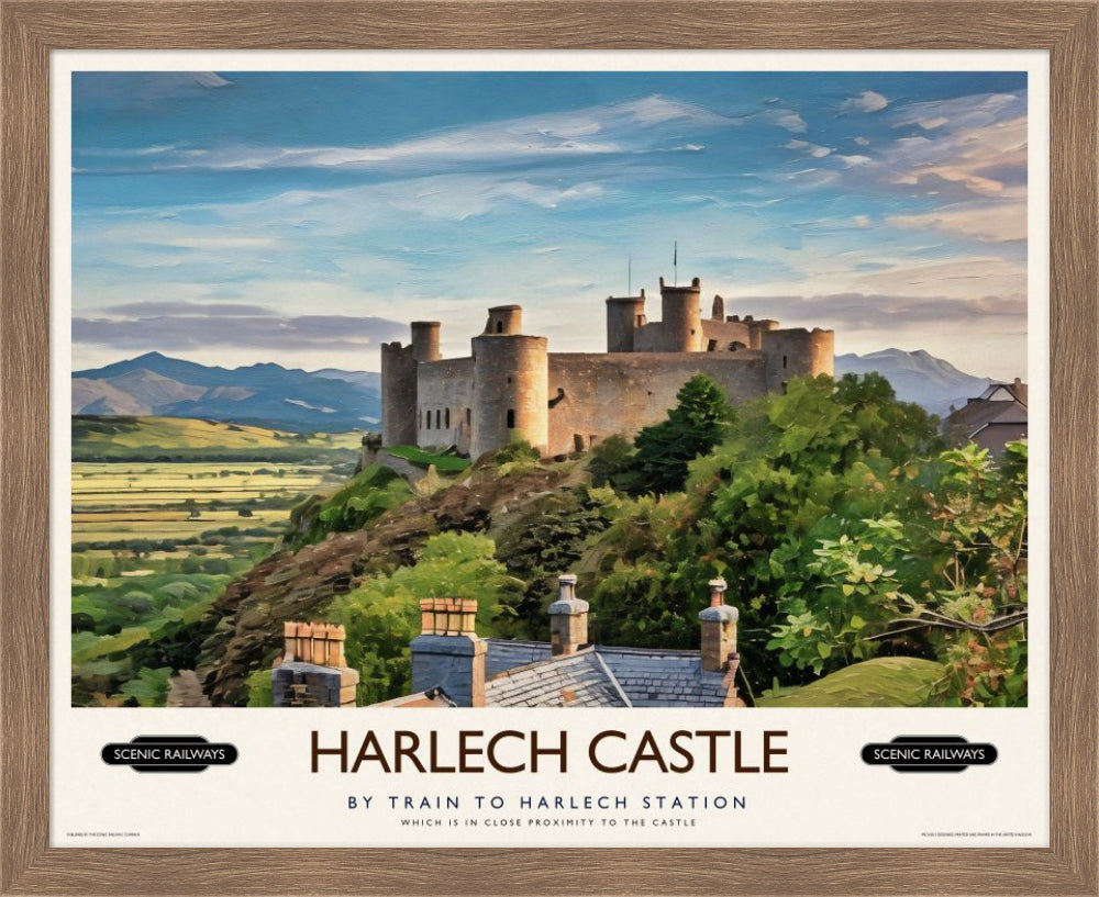 Vintage travel poster- Harlech Castle, Gwynedd - Scenic Railways