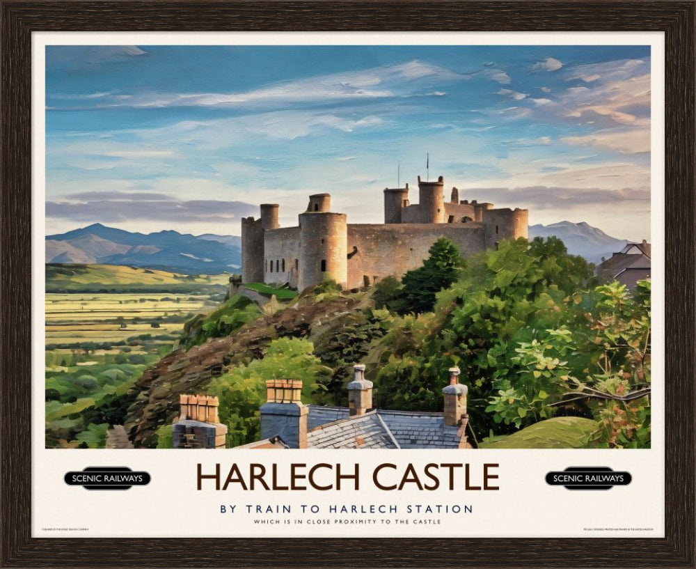 Vintage travel poster- Harlech Castle, Gwynedd - Scenic Railways