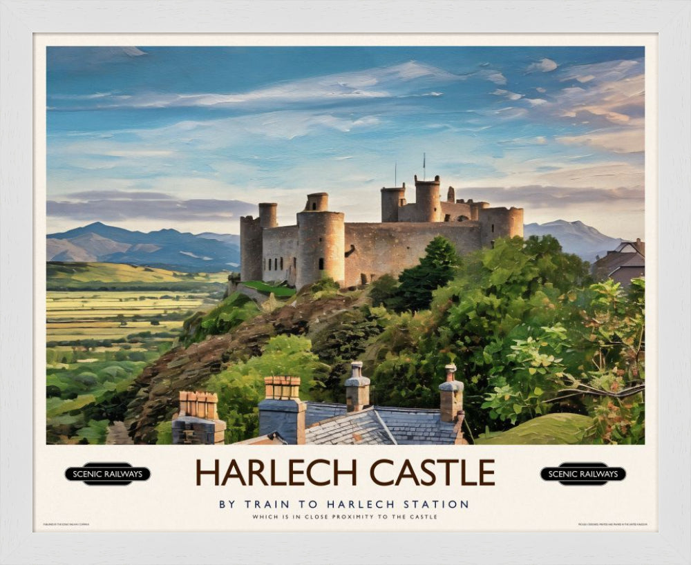Vintage travel poster- Harlech Castle, Gwynedd - Scenic Railways