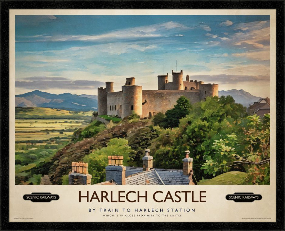 Vintage travel poster- Harlech Castle, Gwynedd - Scenic Railways