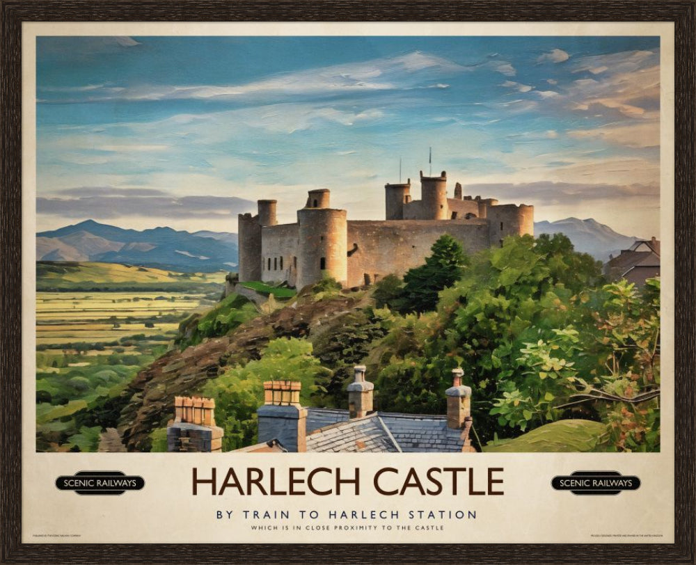 Vintage travel poster- Harlech Castle, Gwynedd - Scenic Railways