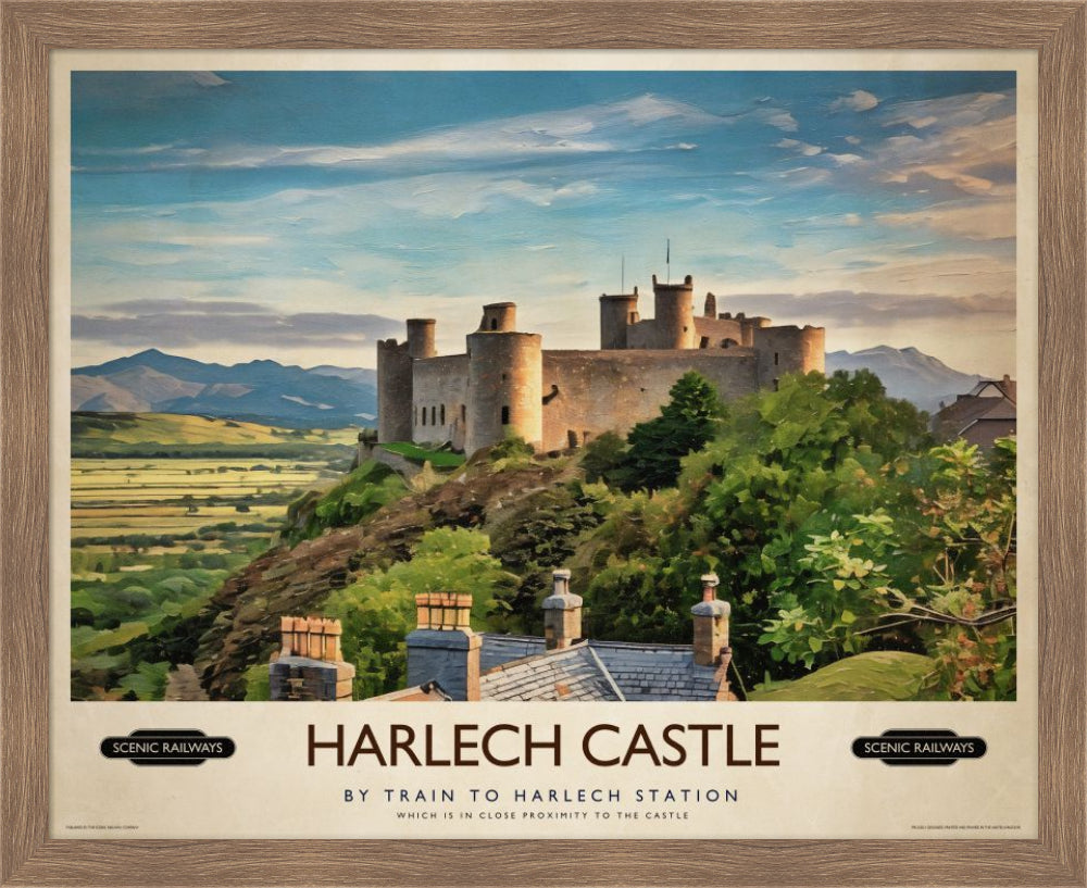 Vintage travel poster- Harlech Castle, Gwynedd - Scenic Railways