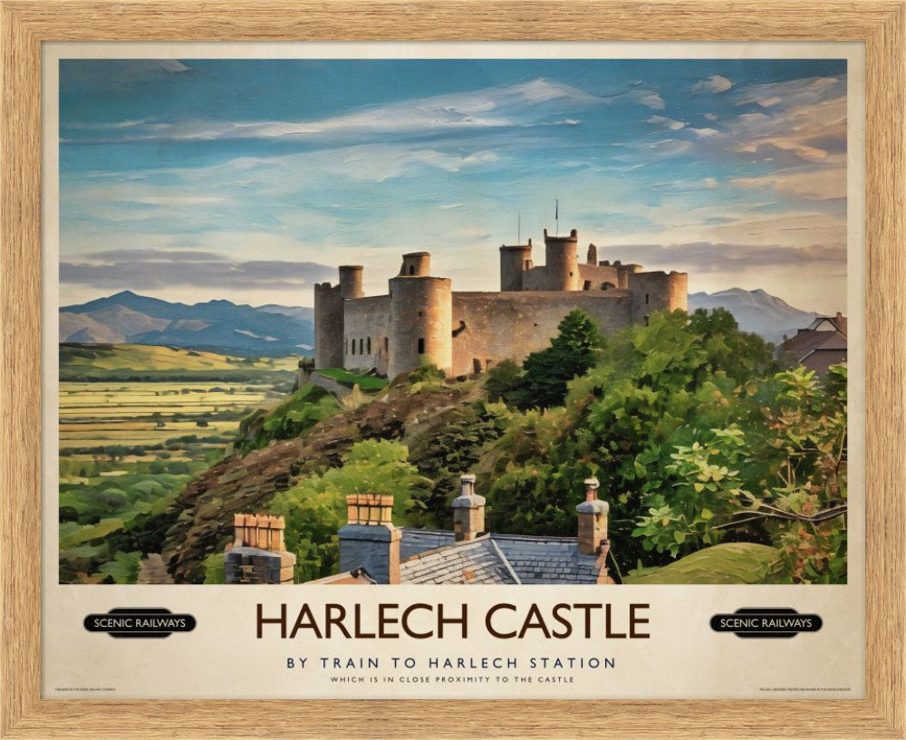 Vintage travel poster- Harlech Castle, Gwynedd - Scenic Railways